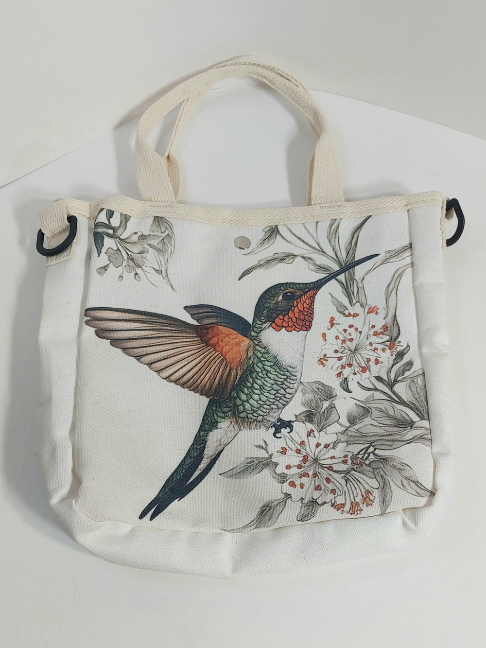 Canvas Hummingbird Print Tote Bag - Cream